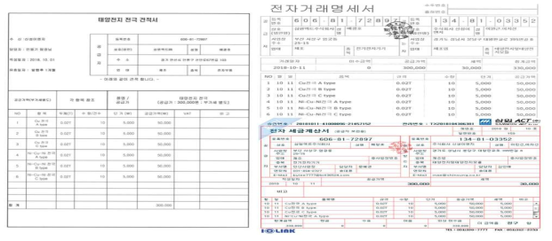 S社전극 개발 견적서 및 전자 거래 명세서