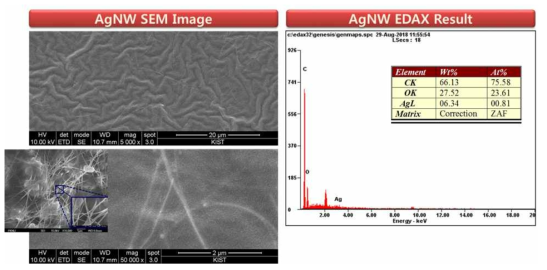 PSA 내에 분산되어 있는 Ag Nanowire의 전자현미경 이미지