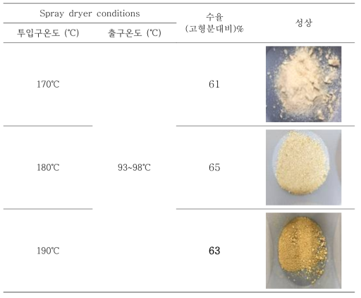 쌀단백가수분해물 분무건조 결과