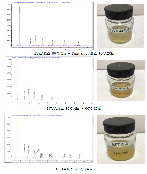 당액제조 효소별 HPLC chromatogram 및 성상