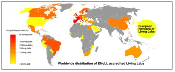 全 세계 ENoLL 가입 리빙랩 분포