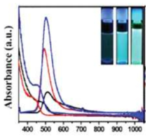 InP/GaP/ZnS 양자점의 흡수, 발광 스펙트럼