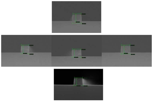 0.5um Isolation Pattern에 대한 Wafer 내 위치별 Gate Etch 단면사진