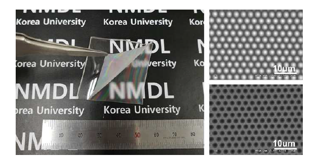 기상 SAM coating 공정을 이용한 PDMS – PDMS 복제 (우측 위: 복제용 몰드, 우측 아래: 복제 후)