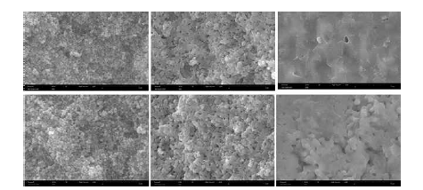 1200℃ 1300℃ 1400℃의 온도에서 합성한 LST37-MTA와 TiO2 소결체의 미세구조