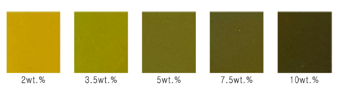 잉크 내 구리 함량에 따른 건조 후 코팅막 색깔 변화(어두울수록 두꺼움)