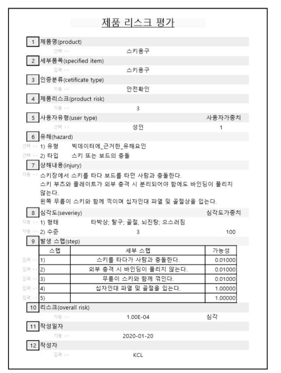 스키용구 위해도 평가