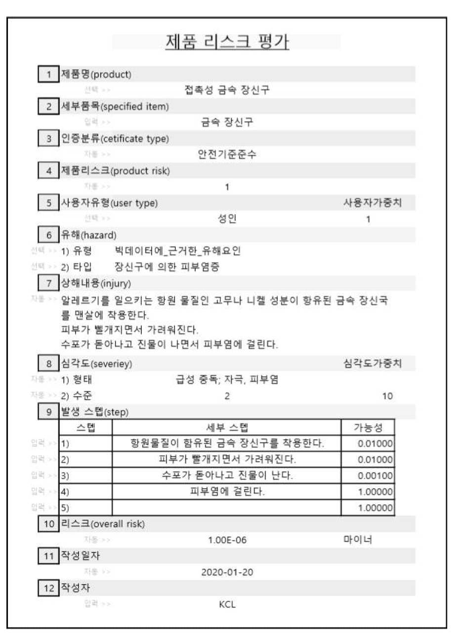 접촉성 금속 장신구 위해도 평가