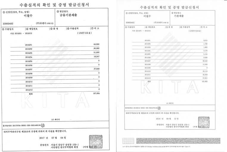 UND 2015~2016년 수출 실적