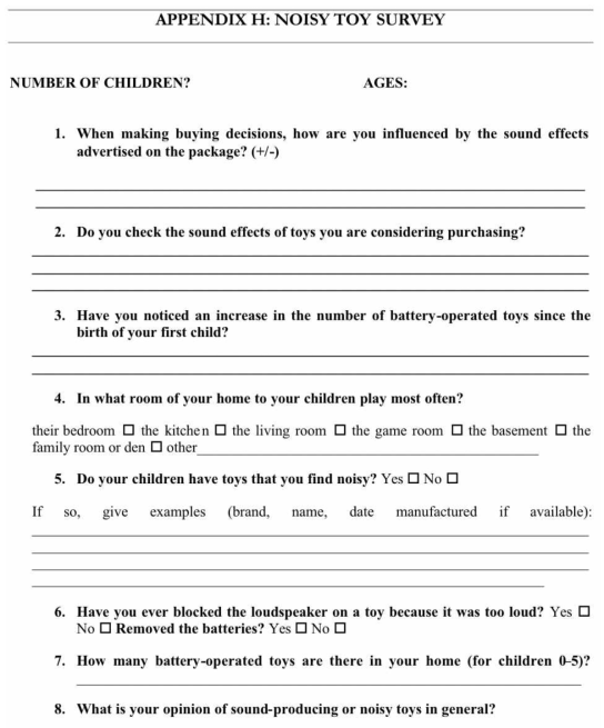 시끄러운 완구에 대한 설문조사 양식