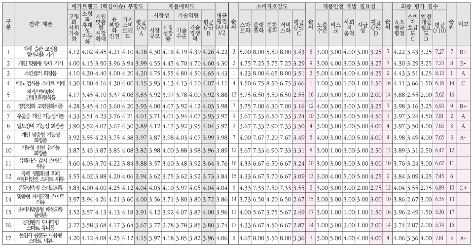 프리미엄 소비재 분야 전략제품 평가도