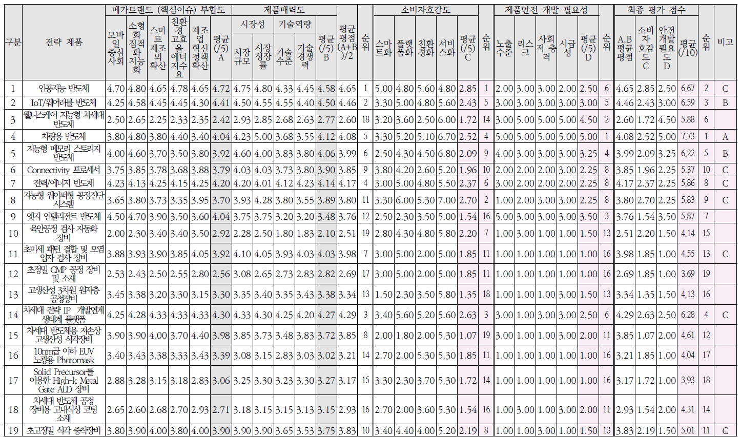 차세대 반도체 분야 전략제품 평가도