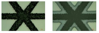 보조전극 pattern 이미지(좌), 절연층 pattern 이미지(우)