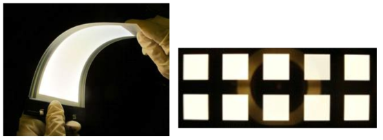 유연기판을 적용한 소자의 발광 특성 , OLED 소자의 발광 사진