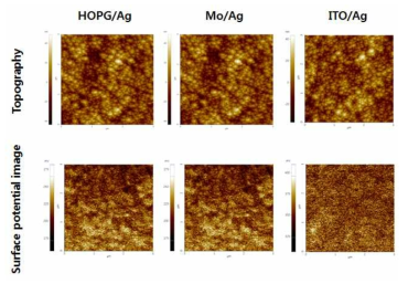각 기판에 인쇄된 Ag layer의 surface potential 이미지