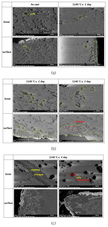 Mold cast 된 Nd-Fe-B 모합금의 열처리 시간에 따른 미세구조 변화