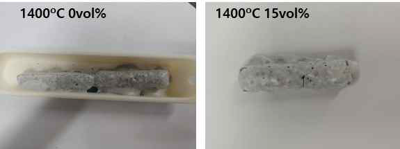 TEOS와 NaOMe로 제작된 코어 시험편의 1400 oC 열처리 후 형상