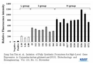 합성 프로모터의 세기 비교(pCES208 vector)