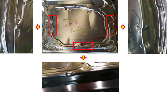 알루미늄 합금 5182-O를 사용한 Door inner로 통전 성형된 시제품 분석 위한 시험편 채취 위치