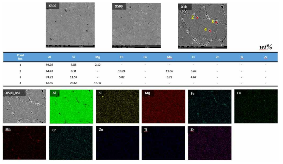 #C_KIMS_2 합금 T6 시험편의 미세구조 형상 (SEM/EDS Dot Mapping Images)