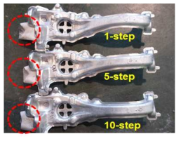 1, 5, 10 step 점진응고 방식으로 제조된 A356 합금 너클 형상