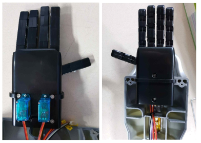 실제 제작된 5핑거 구조의 로봇 핸드 모습