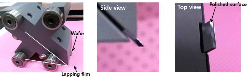 Si wafer edge 연마를 위한 도구 및 연마 후 거울면 모습