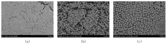 (a) PMMA 4h, (b) PMMA 5h, (c) PMMA 6h의 SEM 이미지