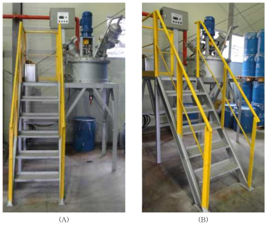 PU합성 설비의 전체 구축모습 (A: 정면, B: 측면)