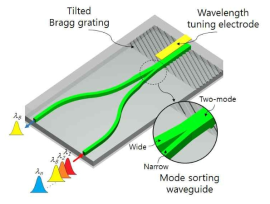 기울어진 브래그 격자와 비대칭 Y-분기를 이용한 반사형 가변 파장 필터의 개략도