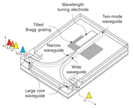 기울어진 브래그 격자와 비대칭 Y-분기를 이용한 투과형 가변 파장 필터의 개략도
