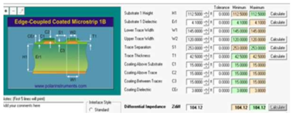 Rx 입력단 differential 100ohm 전송선로의 구조 simulation 결과