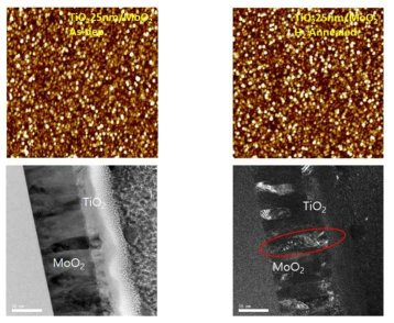 MoO2 위에 형성된 TiO2 박막의 수소 분위기 열처리에 의한 표면 변화 및 TEM 결과