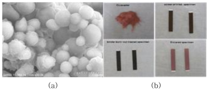 Cu 전극 소개 개발 예시. (a) 글래스 코팅된 Cu 분말, (b) Cu 페이스트 및 전극