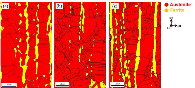 (a) LA 2, (b) LC 2, (c) LC 7의 phase map