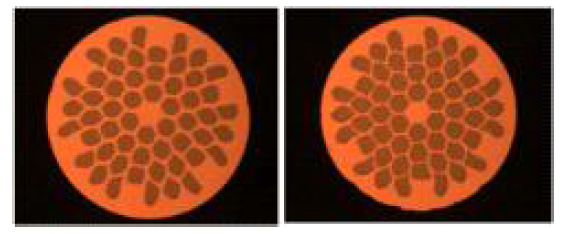 최종 단면 사진; (a) Cu/SC 0.90, (b) Cu/SC 0.85