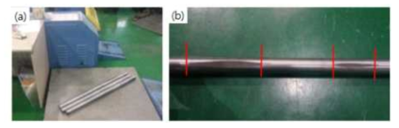 압연재; (a) NbTi 원형가공 형상, (b) 표면부 일부 불균일 구간