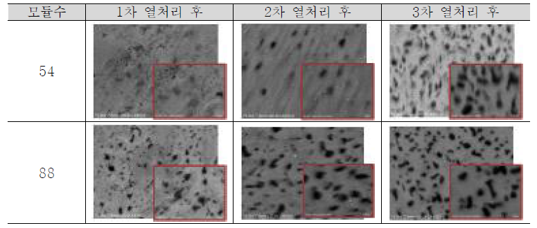 모듈 타입별 1,2,3차 열처리 후 SEM 분석 결과