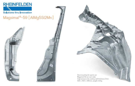 독일의 대표적 합금제조사인 Rheinfelden사의 High Mg Alloy Magsimal-59를 응용한 차체 부품