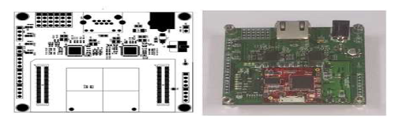 제어보드 설계도(좌)와 제작된 제어보드(우)