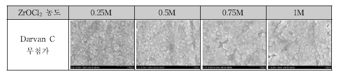 ZrOCl2 출발원료 농도 변화에 따른 소결체 표면 미세구조
