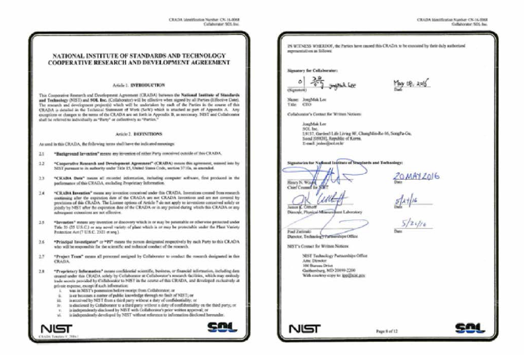 NIST 공동연구협약 체결 문서