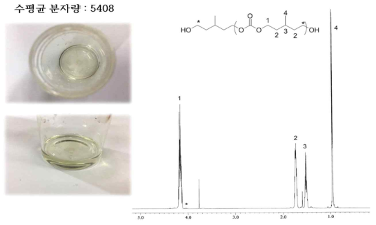 3-methyl-1,5-pentanediol과 dimethyl carbonate의 에스터 결합으로 합성한 수평균 분자량이 5408인 중합체