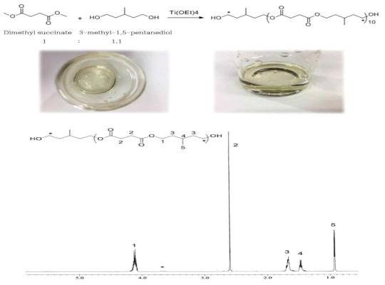 3-methyl-1,5-pentanediol과 dimethyl succinate의 에스터 결합으로 합성한 수평균 분자량(Mn)이 약 2000인 중합체