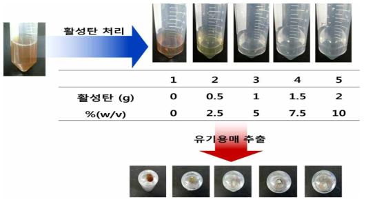 활성탄 농도에 따른 불순물 제거 실험