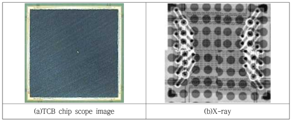 Laser 가열방식 reflow 공정이후 TCB chip scope image와 X-ray image