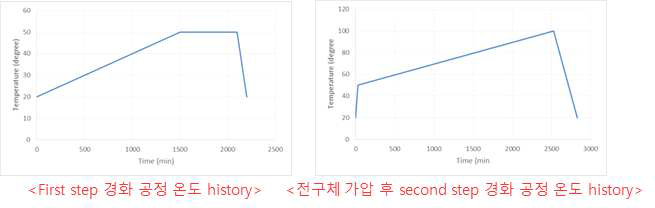 전구체에 가압 공정을 진행한 2-step 경화 공정 온도 history