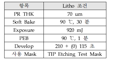 30 um 최소 패턴 구현 평가 포토리소그래피 1차 조건