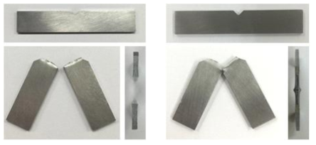 Impact test specimen of Silafont-36 and DP-590 after T6 heat-treatment