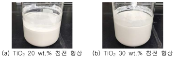 용매 내 TiO2 혼합 후 시간 경과에 따른 침전 형상